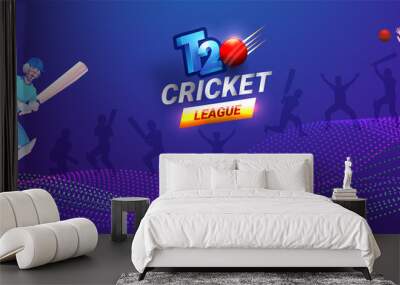 Cricket player in different pose on abstract purple background header banner or poster design for T20 Cricket League. Wall mural