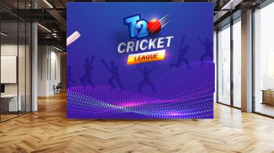 Cricket player in different pose on abstract purple background header banner or poster design for T20 Cricket League. Wall mural