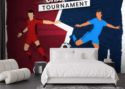 Footballer Players Of Participate Team A VS B On Abstract Red And Blue Background For Championship Tournament Concept. Wall mural