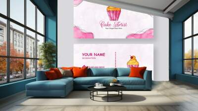 Front and back view of business card or horizontal template design for Cake Artist. Wall mural