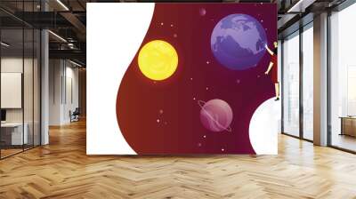 Girl interacting with virtual or imaginary universe through VR glasses. Virtual Reality concept based web template design. Wall mural