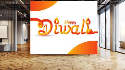 Glossy orange text Diwali on abstract white background for Indian festival celebration greeting card design. Wall mural