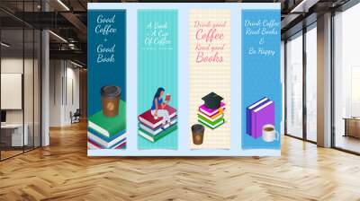 Printable Bookmarks Reading Quotes with Drinks and Books. Wall mural