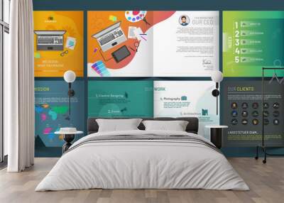 Promotional Bi-Fold Brochure, Template or Annual Report in Different Types Business Management or Experience Concept. Wall mural