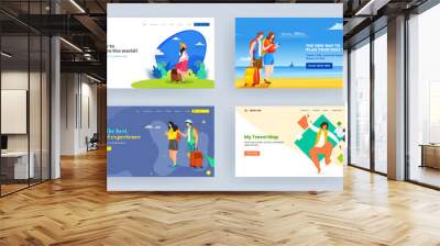 Set of Landing page design with tourism character on abstract background for Traveling Concept. Wall mural