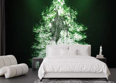 Shiny green christmas tree for Chritmas celebration. Wall mural