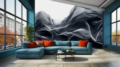 Rich graphite wave abstract background, dark and modern, isolated on white Wall mural