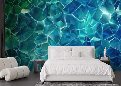 Seamless plexus pattern with electric blue and green, text space designed on the lower left Wall mural