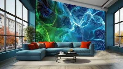 Seamless plexus pattern with electric blue and green, text space designed on the lower left Wall mural