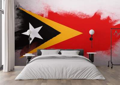 Timor Leste flag background with a paint splash texture on the wall Wall mural