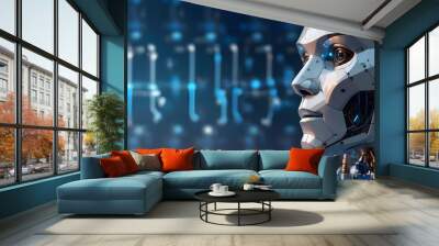 Voice automated robot assistant. Artificial intelligence communicates and answers calls using a headset Wall mural