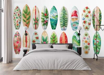 Watercolor Christmas surfing board vector illustration isolated from background Wall mural