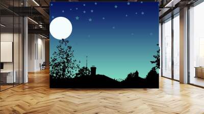 Beautiful night with moon and star. Moonlight light vector illustration. Wall mural