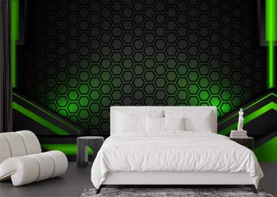 black and green futuristic gaming background. design of sport banner, poster, advertisement, promotion Wall mural