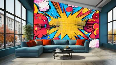 A vibrant and dynamic comic book explosion with bold colors and shapes Wall mural