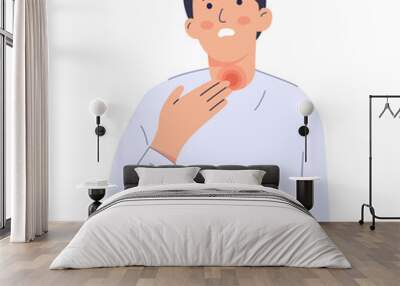 Strep throat vector illustration, sore throat, irritation. Man suffers from food stuck in throat. The initial symptoms were unwell. Wall mural