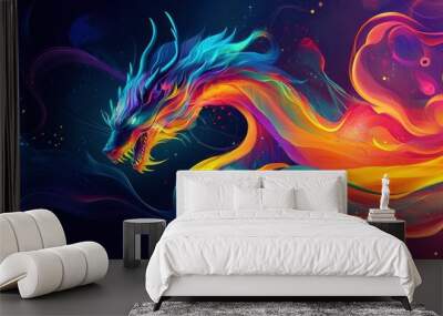 a dark fantasy backdrop with vivid dragon artwork Wall mural