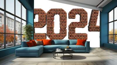 2024 red brick wall bold letters isolated on white 3d-illustration
 Wall mural