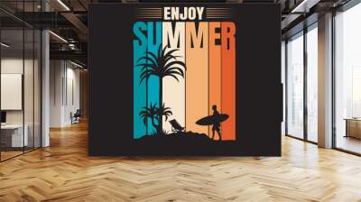 Summer beach and sunset Vector graphic for t shirt and other uses. Wall mural