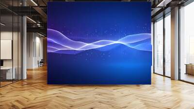 Abstract gradient waves with particles on blue shine background Wall mural