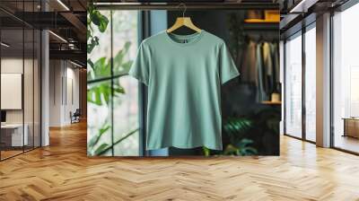 Fashion dress mockup mint green tshirt blank Wall mural