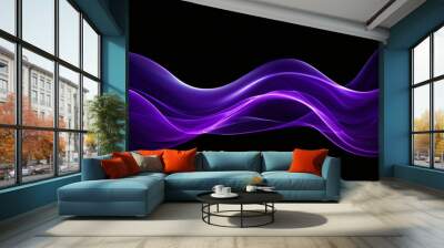 Purple wave bright attached with black background Wall mural