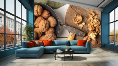 shelled walnuts and walnut kernels Wall mural