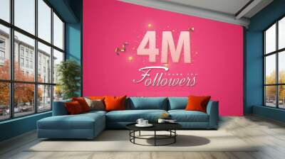 4000 followers card light Pink 4M celebration on Pink background, Thank you followers, 4M online social media achievement poster,  Wall mural