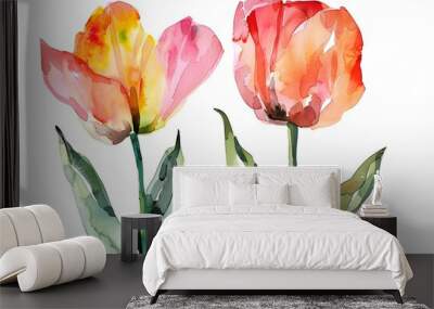 Pattern with tulip flowers watercolor on white background. beautiful floral pattern with watercolor flowers. watercolor flowers. seamless pattern. Wall mural