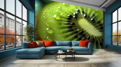 Juicy kiwi delight, close-up of refreshing kiwi fruit slice Generative AI Wall mural