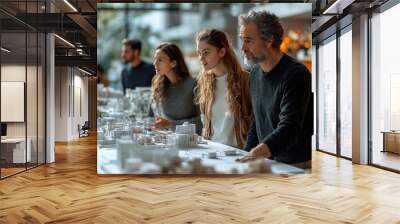 A Group of Architects Examining a Detailed Model of a City Wall mural