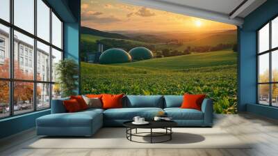 Biogas Digesters in a Rural Setting at Sunset Wall mural