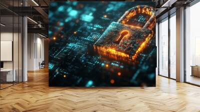 Cybersecurity: A Digital Lock on a Circuit Board Wall mural