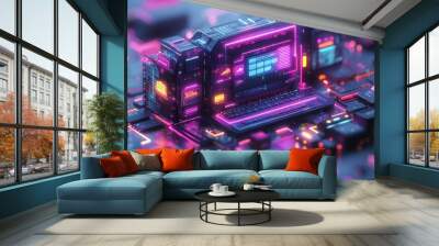 Futuristic Digital Interface: A Neon Vision Wall mural