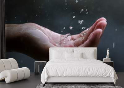 Palm hands with water splash Wall mural