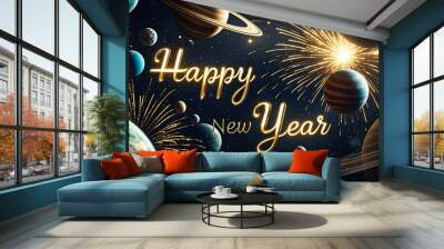 happy new year earth and space  Wall mural