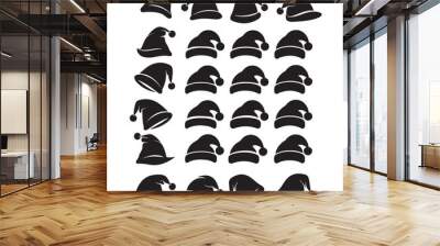 Silhouette of santa claus hat, Christmas santa claus hat vector set Wall mural