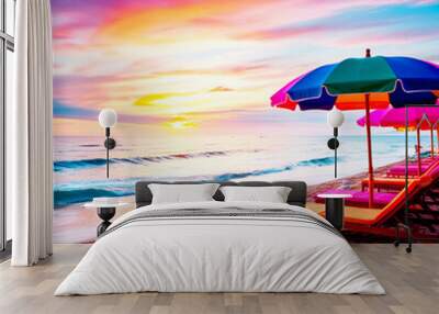 sun and umbrella on the beach Wall mural