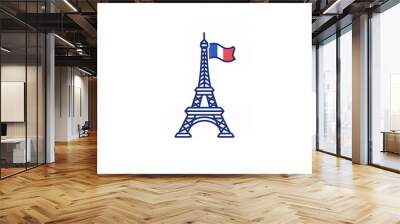 Vector eiffel tower silhouette skyline with French flag Wall mural