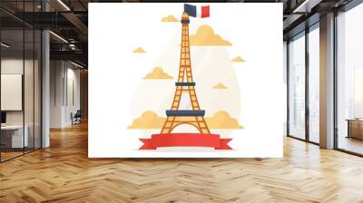 Vector eiffel tower silhouette skyline with French flag Wall mural