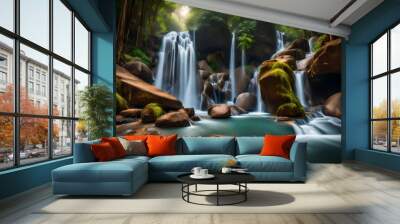 waterfall in the forest generated by AI technology Wall mural