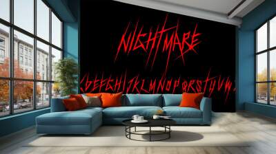 Nightmare Dark Lettering vector font type style Gothic bloody, spiky print designs Y2k Ghotic tattoo font concept for apparel print design Wall mural