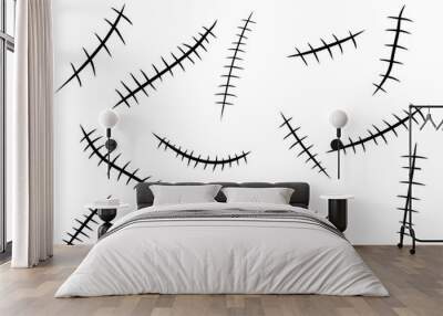 Hand drawn scar set. Stitches collection. Vector illustration Wall mural