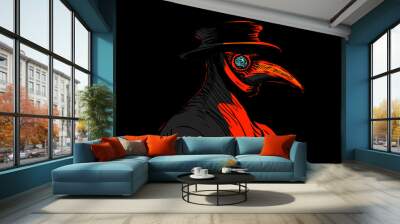 Plague doctor with bird mask and hat. Medieval spooky costume with long beak. Wall mural