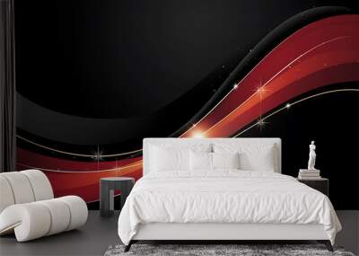 Abstract red and gold waves on black background for elegant design projects. 
 Wall mural