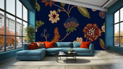 A beautiful art work seamless pattern with flowers with navyblue background for design pattern for prints  Wall mural