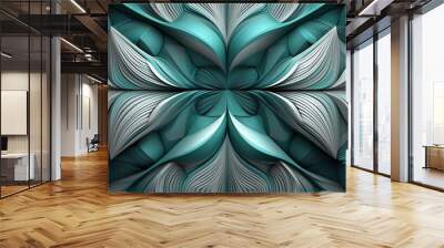 3D Geometric pattern in teal and gray hues with repeated shapes Wall mural