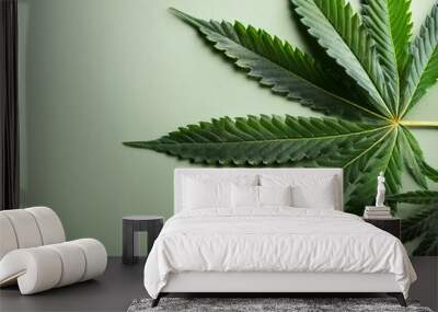 high angle view of marijuana leaves with copy space Wall mural