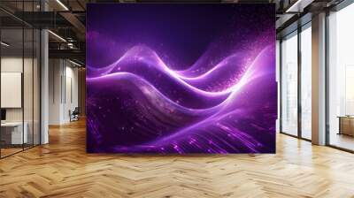 purple abstract background with glowing particles wave and lines Wall mural