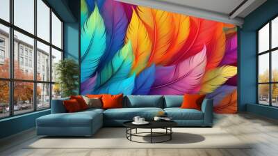 Vibrant abstract feather texture with rainbow colors Wall mural